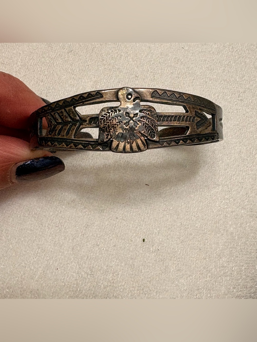 Vintage Southwestern  Silver Tone Thunderbird Arrow Cuff Bracelet